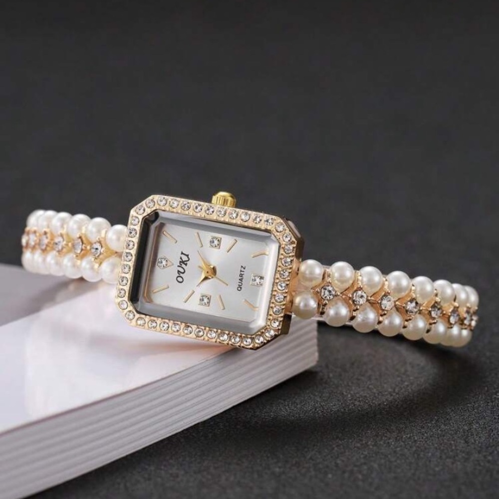 Elegant Gold and White Pearl Women's Watch